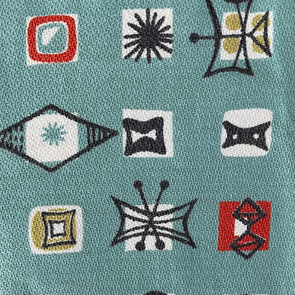 Vintage 50s Barkcloth Atomic Aqua Teal Fifties Space Age Fabric Yardage Panel